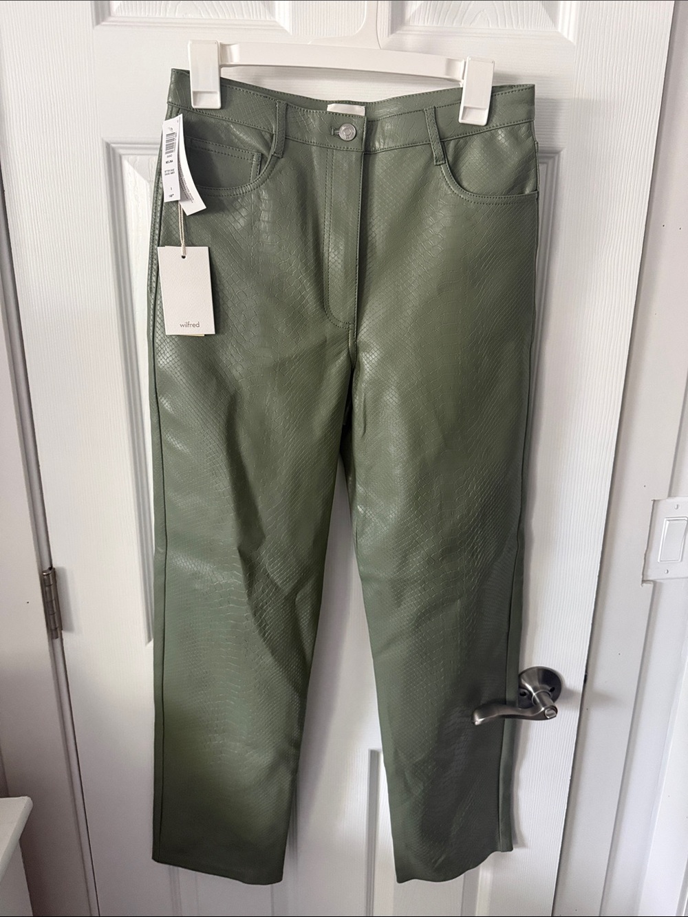 Aritzia Wilfred Olive Faux leather Melina Pant